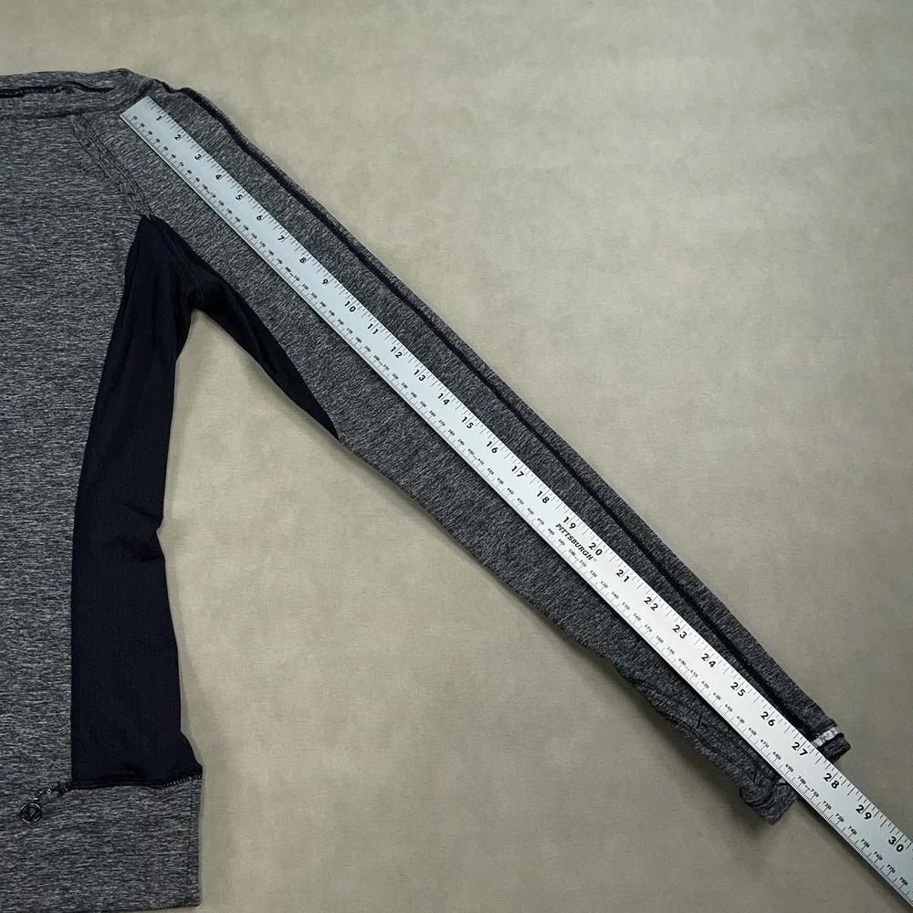 Lululemon Gray Black Full Tilt Long Sleeve Pullover Ruffle Trim T-shirt Sz 6